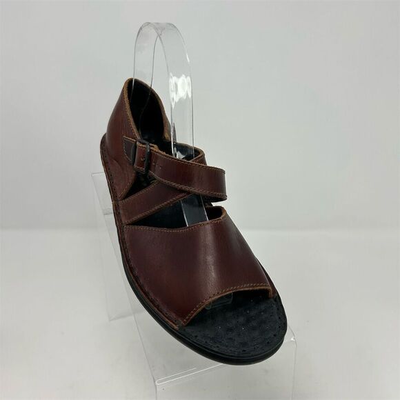 Josef Seibel Brown Leather Sandals Adjustable Buckle Strap Size 37 (US 6-6.5) - Picture 2 of 10